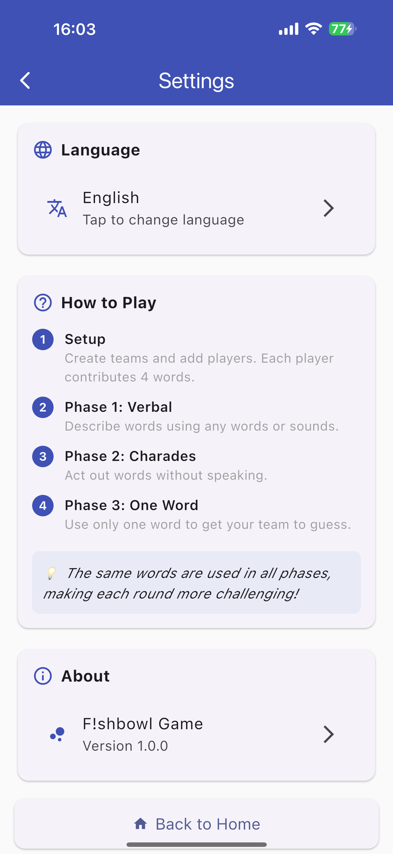 F!shbowl Settings Screen